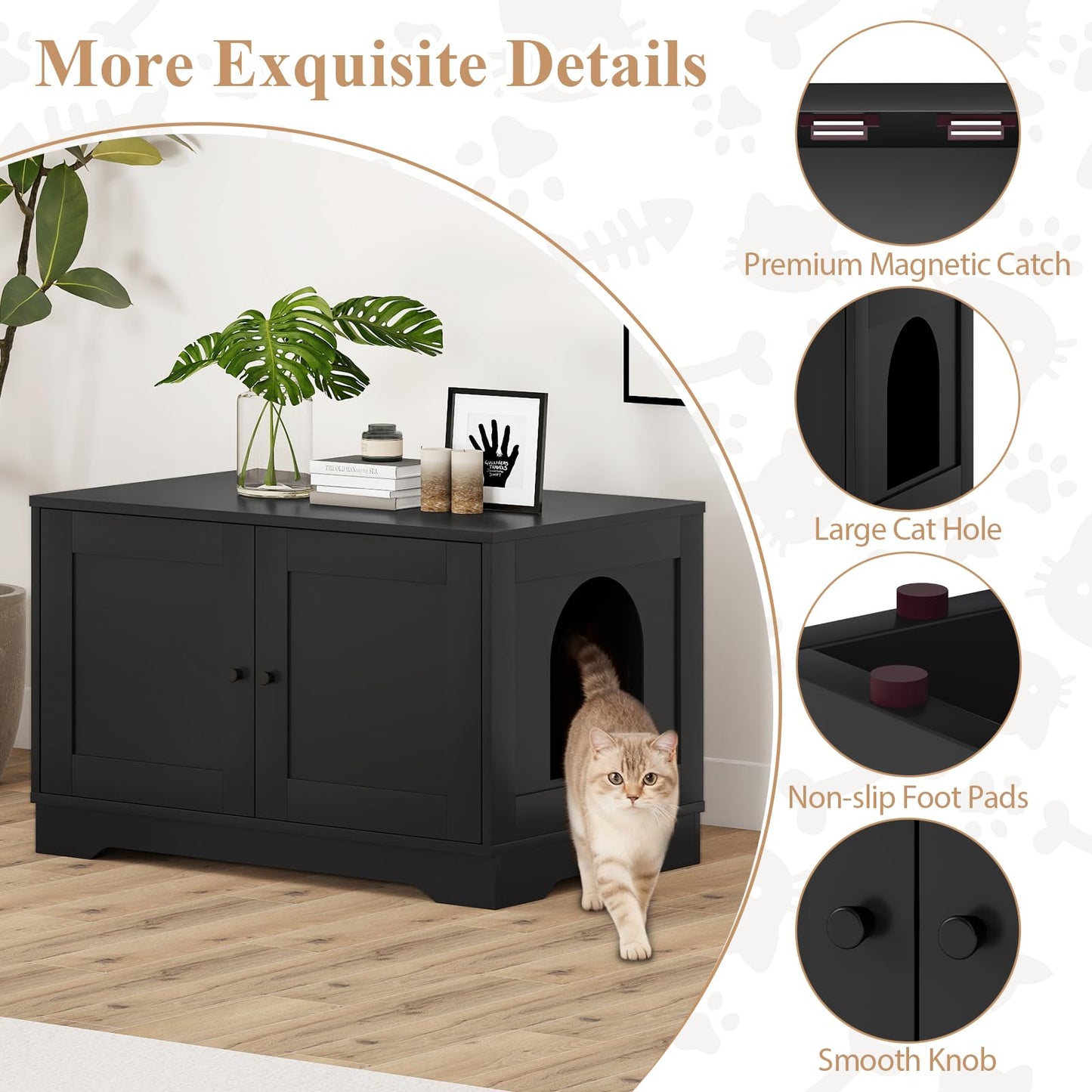 Tangkula Cat Litter Box Enclosure w/Winding Entry & Cat Hole for Living Room