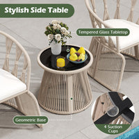 Tangkula 3 Piece Patio Leisure Chair Set with Tempered Glass Tabletop