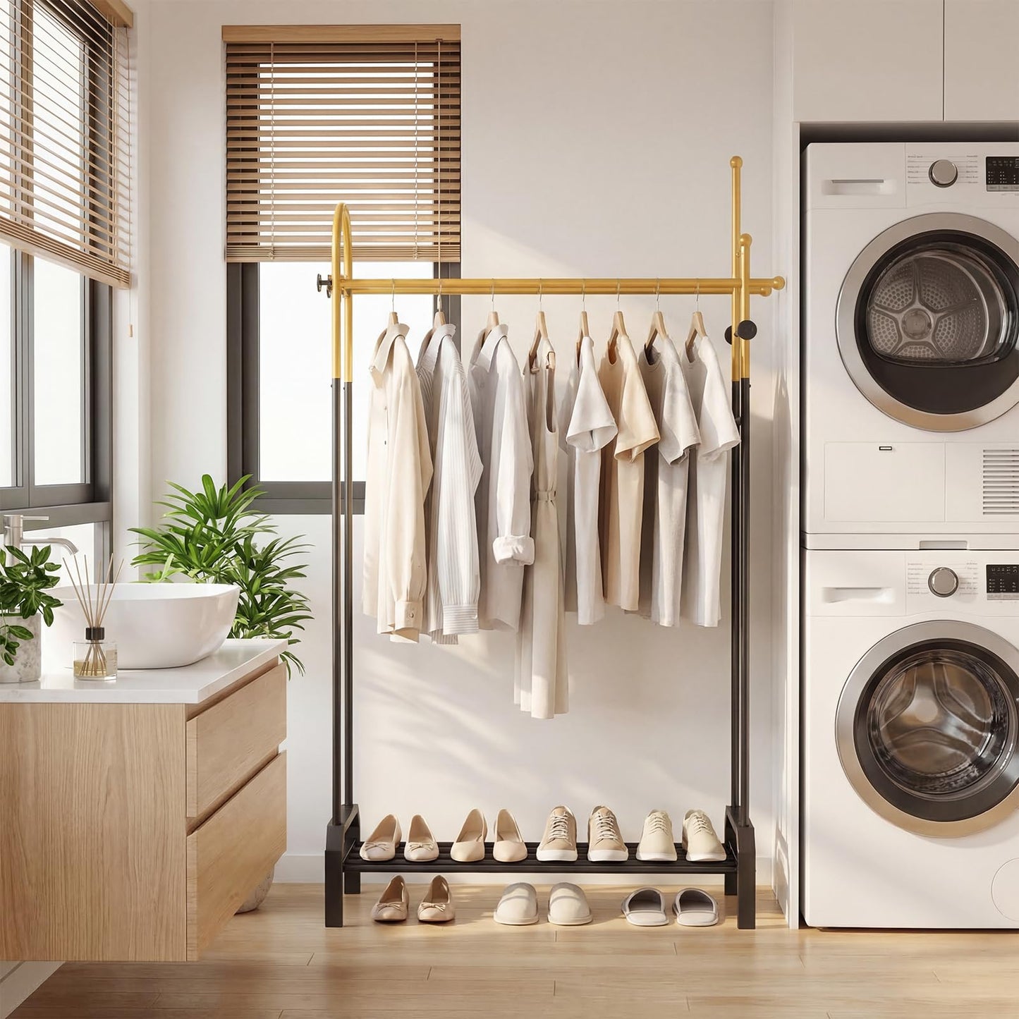 Tangkula Heavy Duty Clothes Rack with Double Hanging Rods