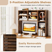 Tangkula Desktop Bookshelf 37" Countertop Storage Hutch with 7 Cubes & 3 Adjustable Shelves