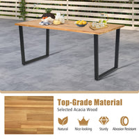 Tangkula 69"x 32"Patio Dining Table, Acacia Wood Rectangle Table with Metal Legs, 2" Umbrella Hole