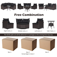 Tangkula 4 Piece Outdoor Sofa Set, Patio Rattan Corner Chair Set W/Round Side Table