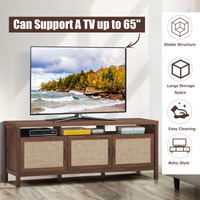 Tangkula Farmhouse Rattan TV Stand, 62 Inches Modern Boho Entertainment Center for TVs up to 65/70 Inches