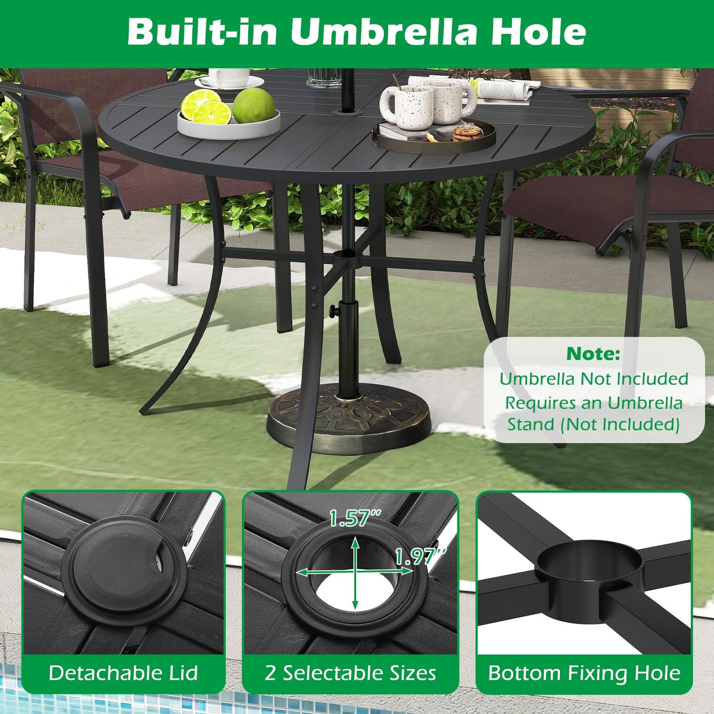 Tangkula 42.5" Round Metal Patio Dining Table for 4