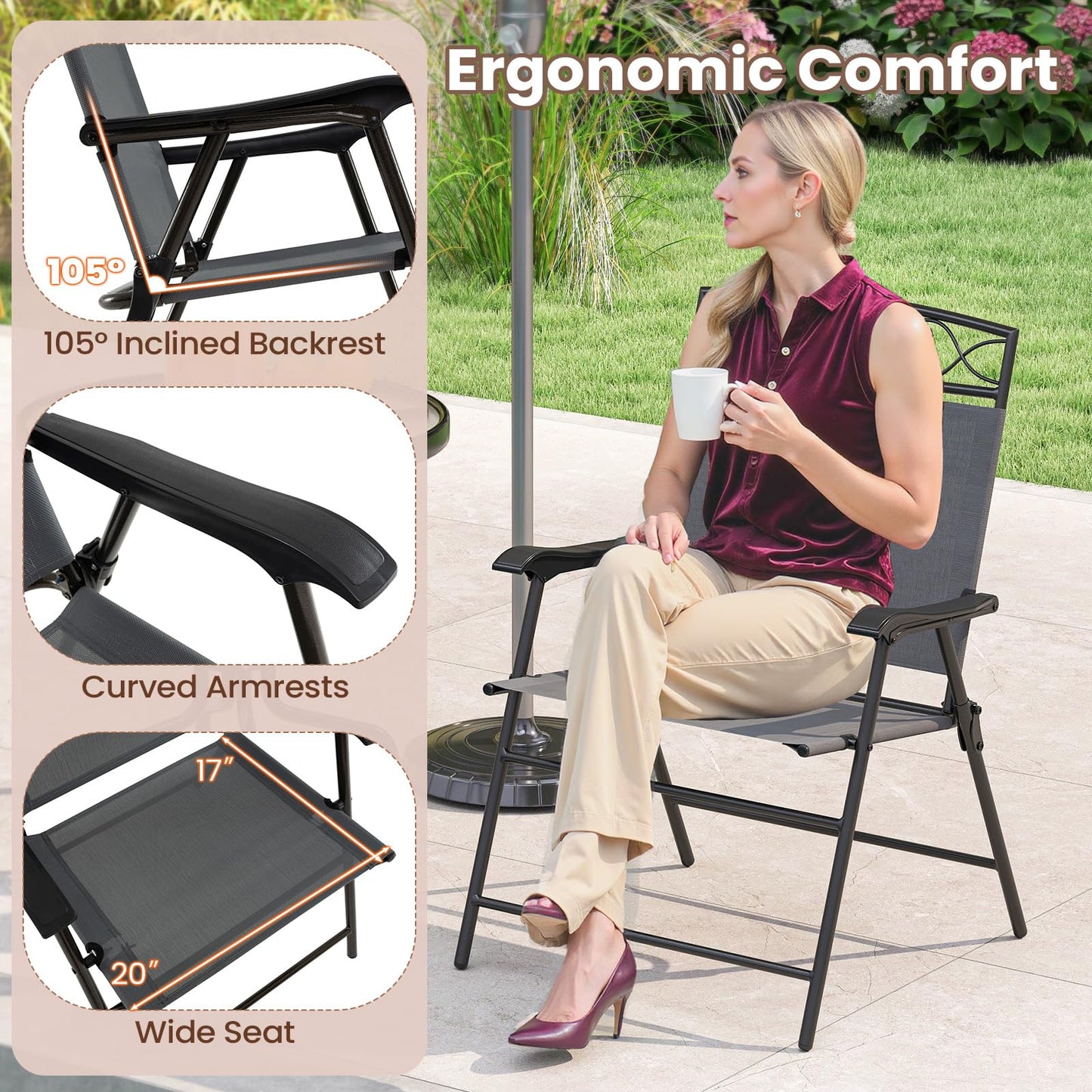 Tangkula Folding Chairs for Outside Set of 4 for Lawn