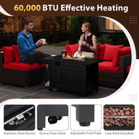 Tangkula 5 Piece Patio Rattan Sectional Sofa Set with 60,000 BTU Firepit Table