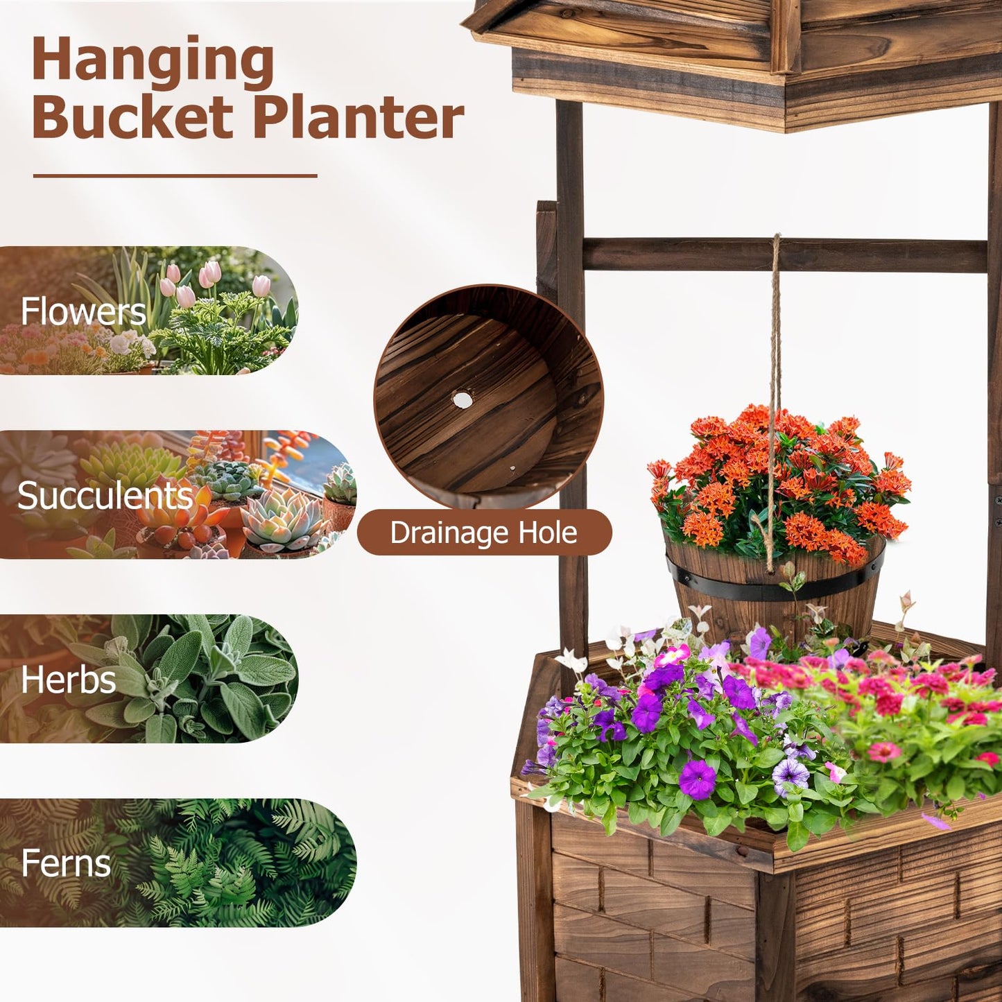 Jardinière puits à souhaits en bois style ancien Tangkula pour l'extérieur