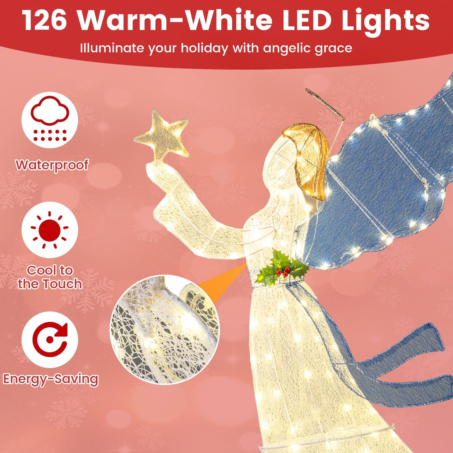 Tangkula 5 FT Christmas Lighted Angel Decoration  for Home Lawn Yard Garden