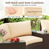 Tangkula 5 Pieces Patio Furniture Set PE Rattan Half-Moon Curved Sectional Sofas