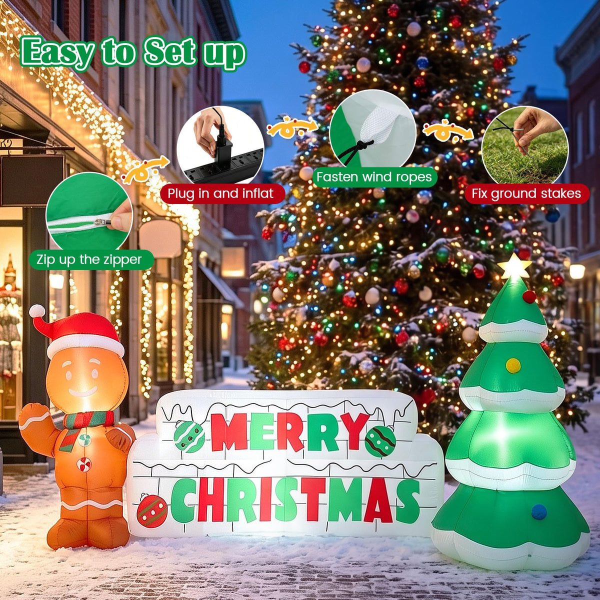Tangkula 9.5 FT Lighted Inflatable Merry Christmas Sign Outdoor Decoration