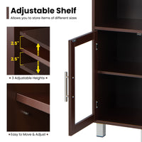 Tangkula Tall Bathroom Cabinet, Home Bedroom Living Room Wood Linen Storage Cabinet Free Standing