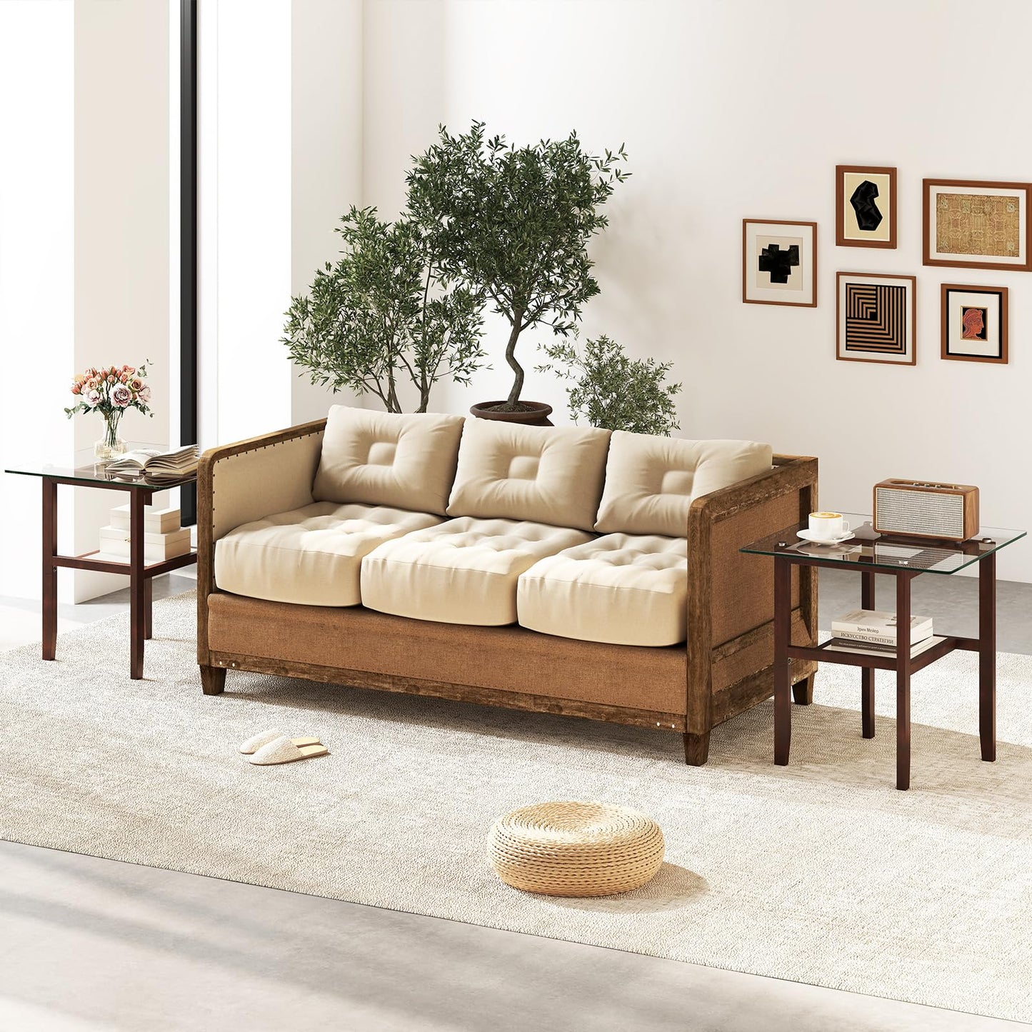 Tangkula Table d'appoint carrée en verre de 61 cm pour salon