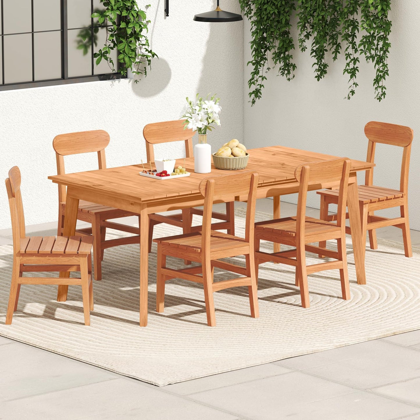 Tangkula Patio Teak Wood Chair Wooden Armless Dining Chair