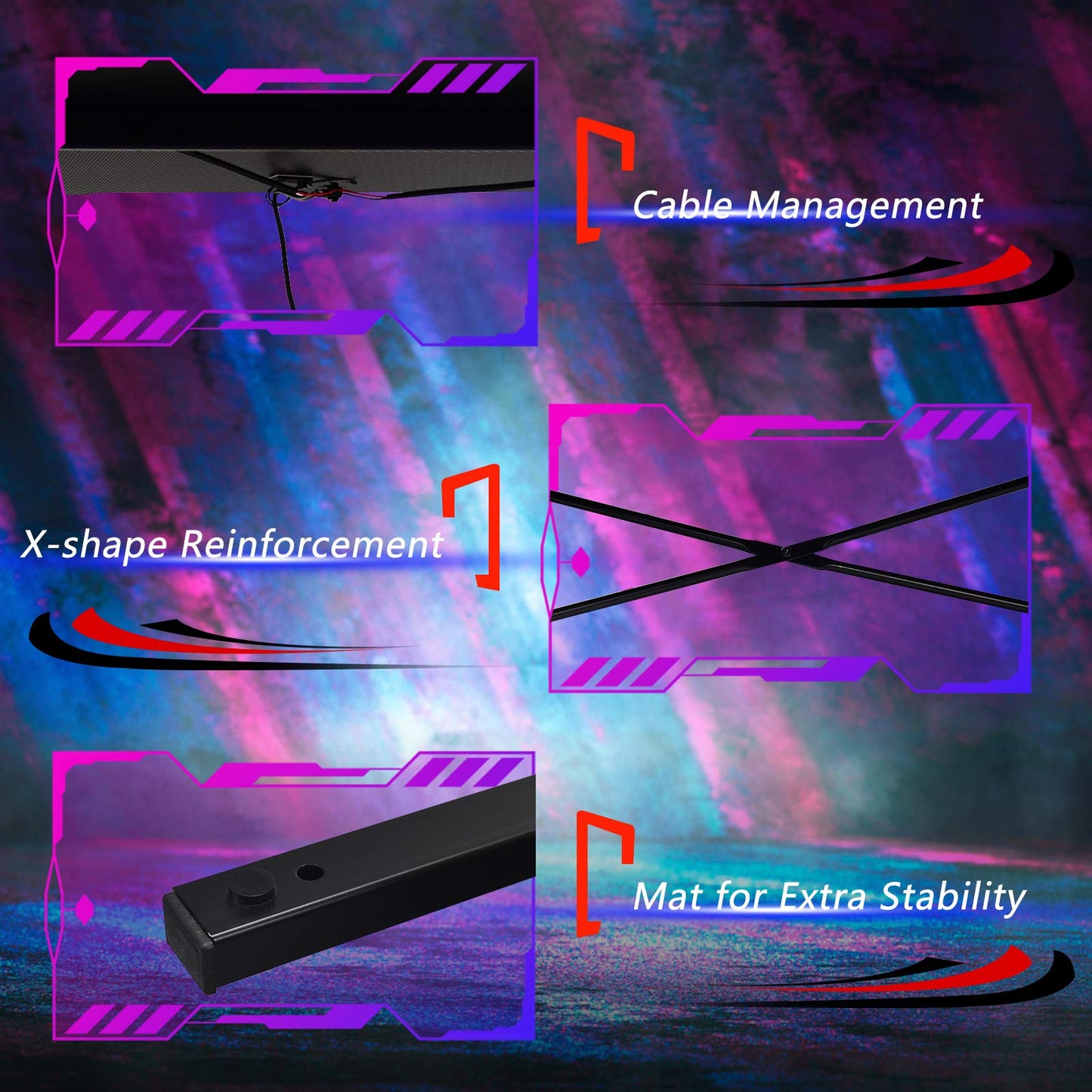 Tangkula Gaming Desk with LED Lights & Large Carbon Fiber Surface