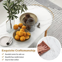 Tangkula Table basse moderne, table centrale ovale de 99 cm avec plateau en faux marbre blanc et cadre en métal doré (moderne, blanc, 99 cm)