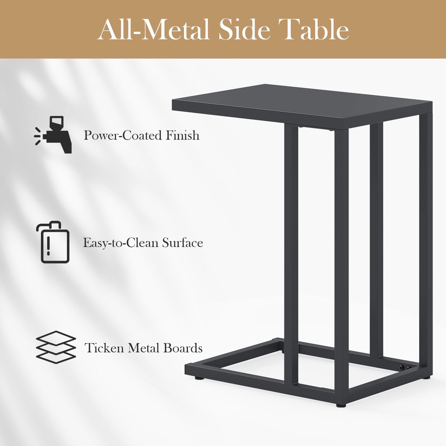 Tangkula C Shaped Side Table for Living Room Bedroom Patio Balcony