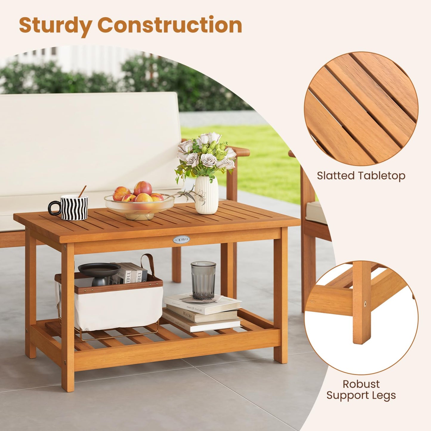Tangkula Table basse d'extérieur en bois d'acacia