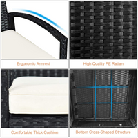 Tangkula 3 Piece Patio Conversation Set, Outdoor Rattan Sofa Set with White Seat Cushions & Coffee Table