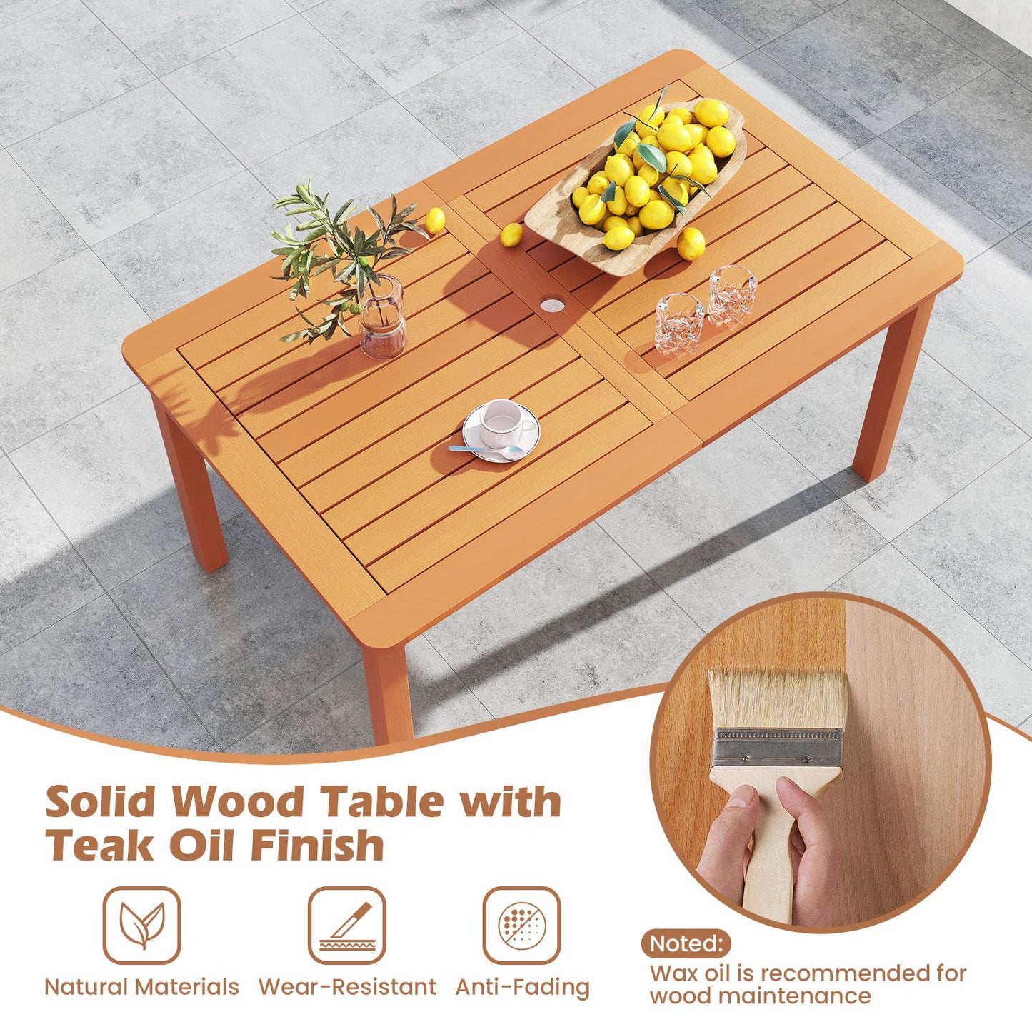 Tangkula Patio Dining Table with Umbrella Hole