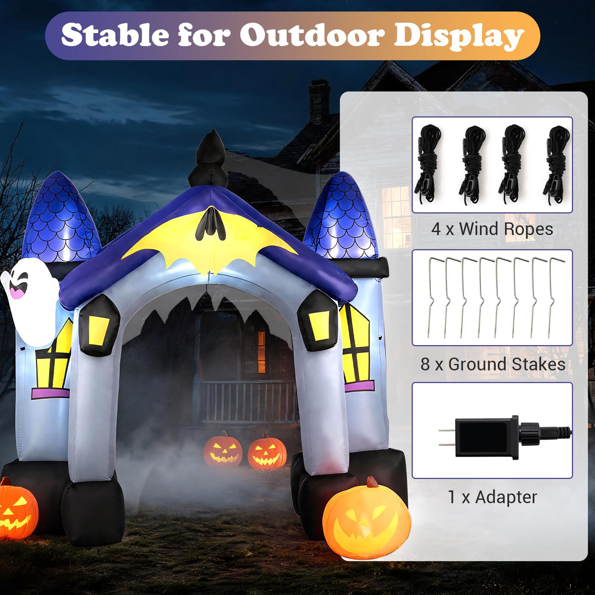 Tangkula 10 FT Halloween Lighted Inflatable Haunted House Castle Archway
