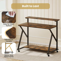 Tangkula Bureau Informatique Mobile de 99 cm avec Prises de Courant, Support Moniteur et Étagère de Rangement