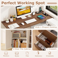 Tangkula Reversible L-Shaped Desk with File Cabinet & 3 Drawers