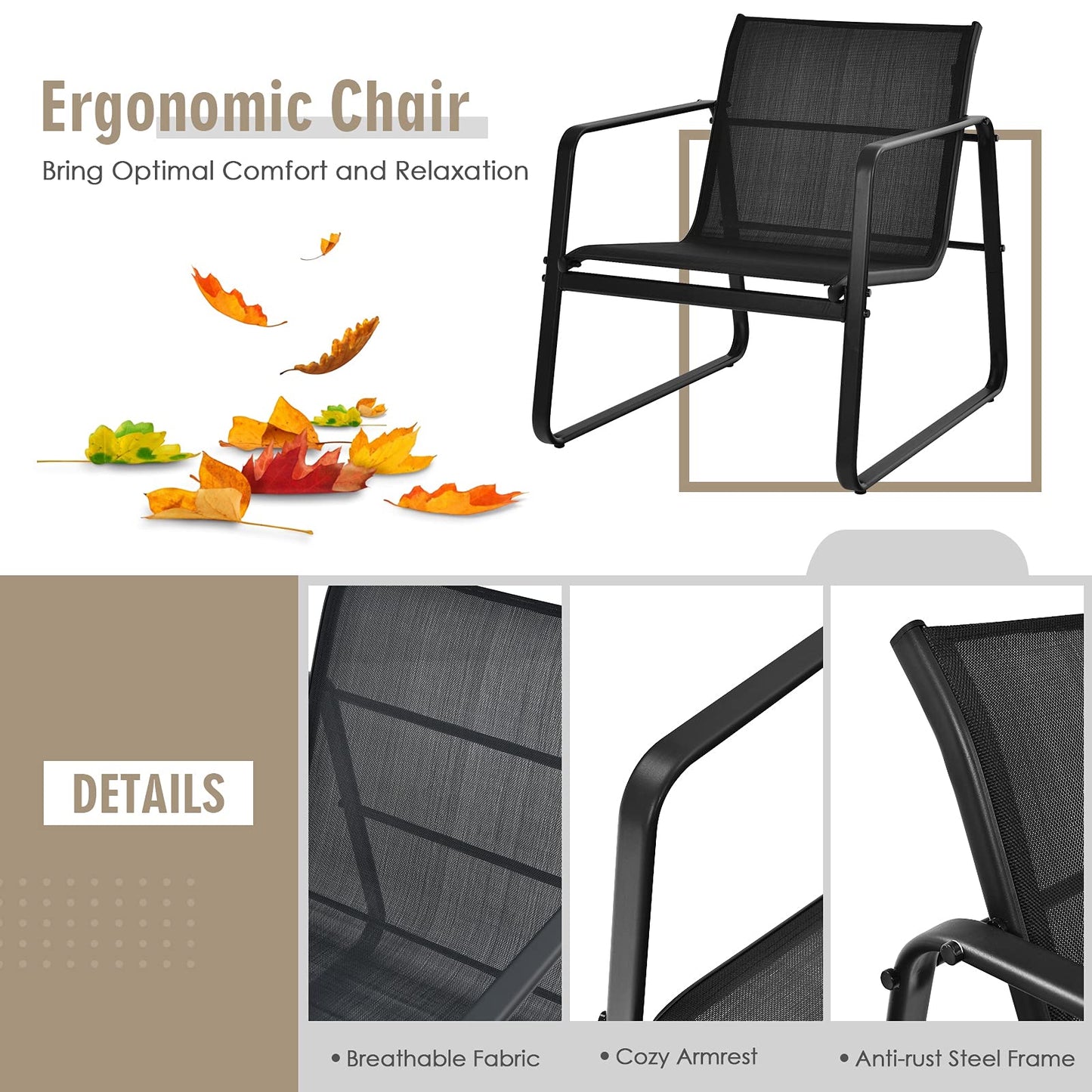 3 Pieces Outdoor Conversation Set, Patiojoy All-Weather Patio Furniture Set