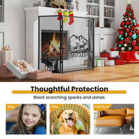 Tangkula 52 x 31 Inch Fireplace Screen, 3-Panel Folding Spark Guard w/Natural Scenery & Moose Pattern