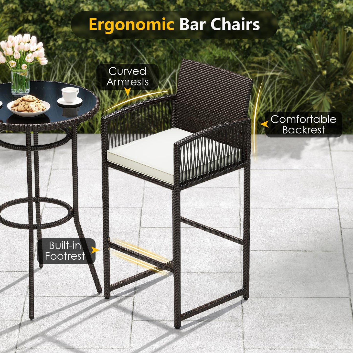Tangkula 3 Piece Patio Bar Set for Backyard