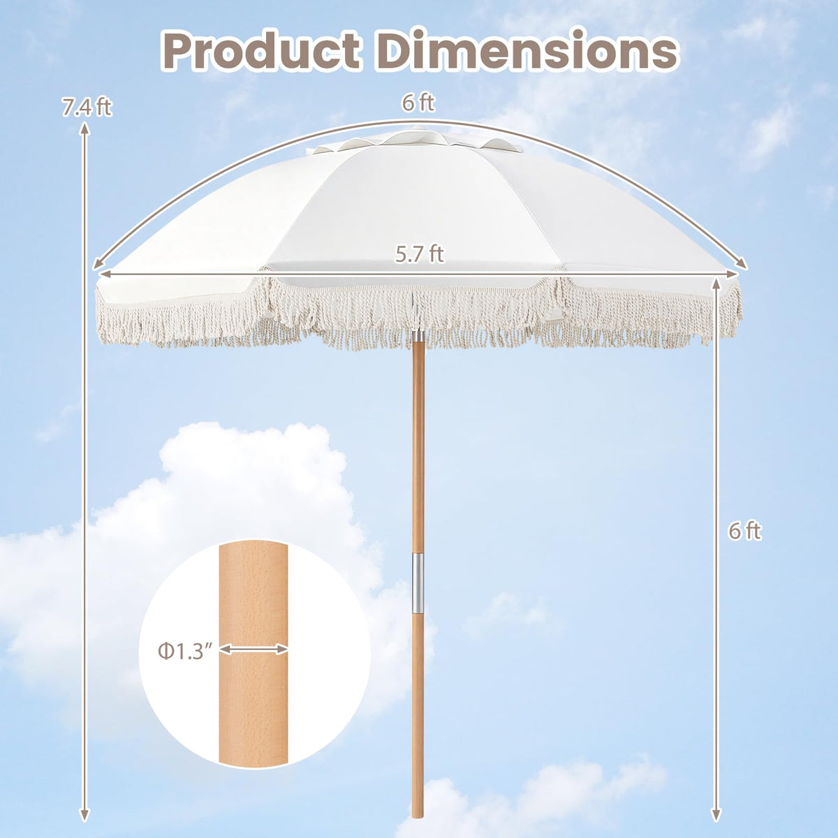 Tangkula 6 FT Patio Umbrella with Fringe for Garden