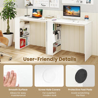 Tangkula Small White Desk with 3-Tier Bookshelf