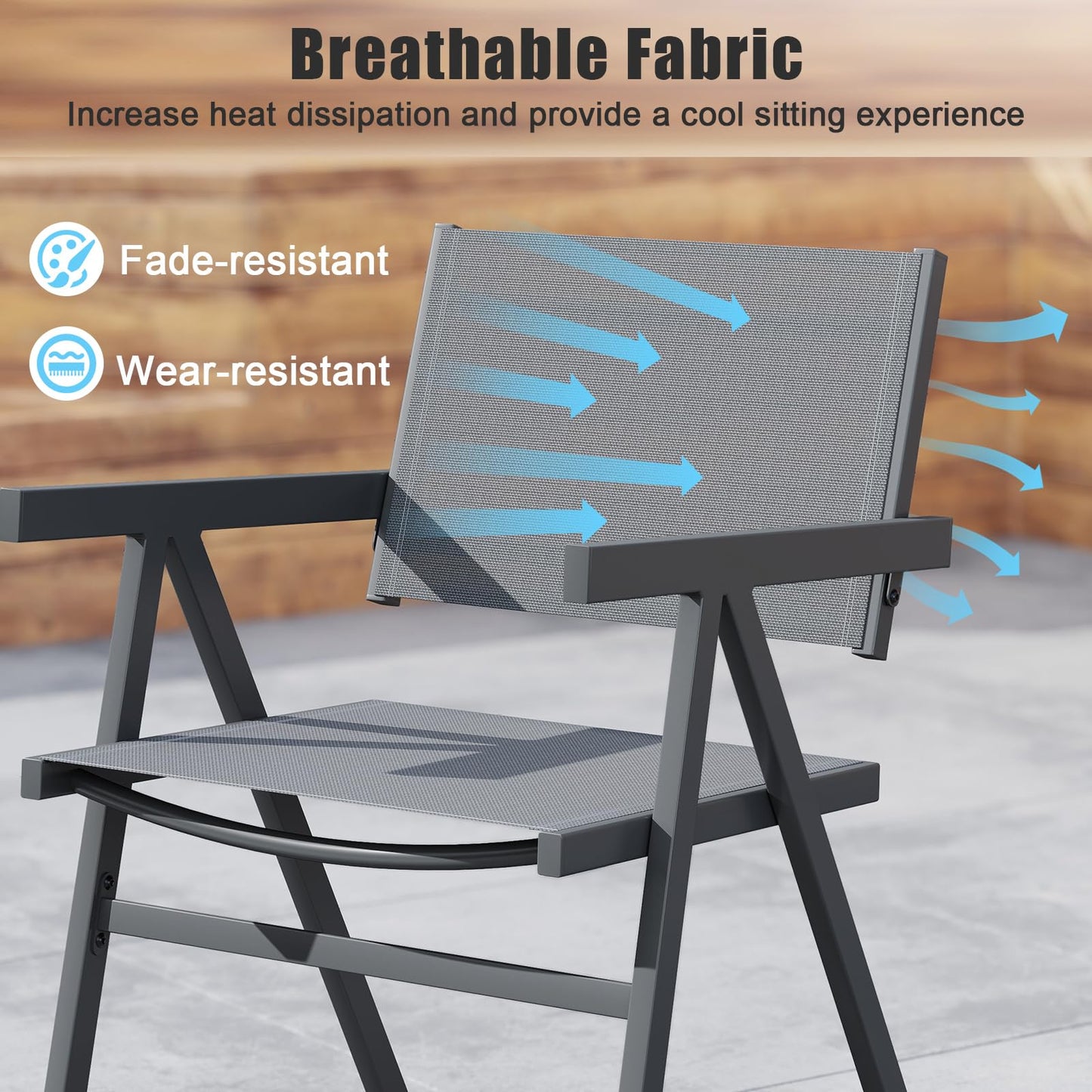 Tangkula Patio Chairs Set of 4 Outdoor Dining Chairs with Breathable Fabric Seat & Tilt Backrest