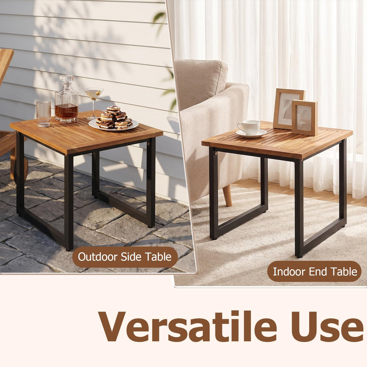Tangkula 18" Square Acacia Wood Patio Side Table