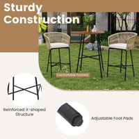 Tangkula 3 Pieces Rope Woven Patio Bar Set