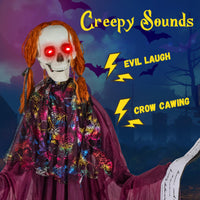 Tangkula 6 Feet Halloween Animatronic Standing Girl Holding Book with Sound