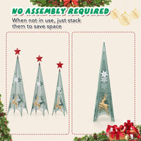 Tangkula 3 Sizes Tower Shaped Christmas Tree Decorations, Metal Xmas Decorative Trees with Reindeers