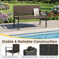 Tangkula 2-Person Wicker Outdoor Bench with Soft Sponge Seat