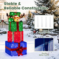 Tangkula Christmas Lighted Animated Pop-up Reindeer in Stacked Gift Boxes