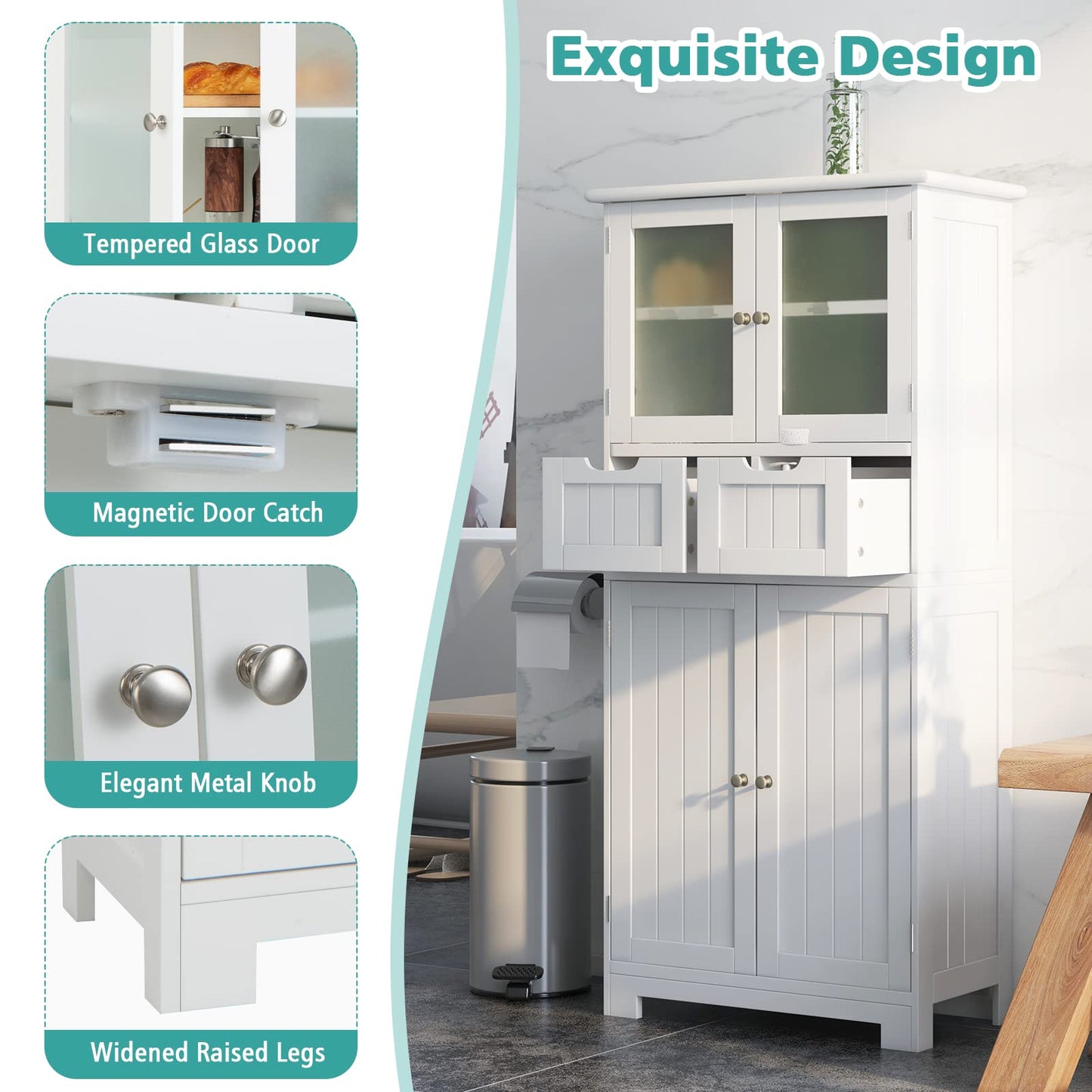 Tangkula Tall Bathroom Storage Cabinet, Freestanding Floor Cabinet