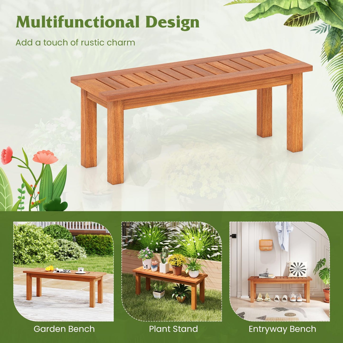 Tangkula Outdoor Backless Bench for Front Porch Garden Balcony Park Indoor