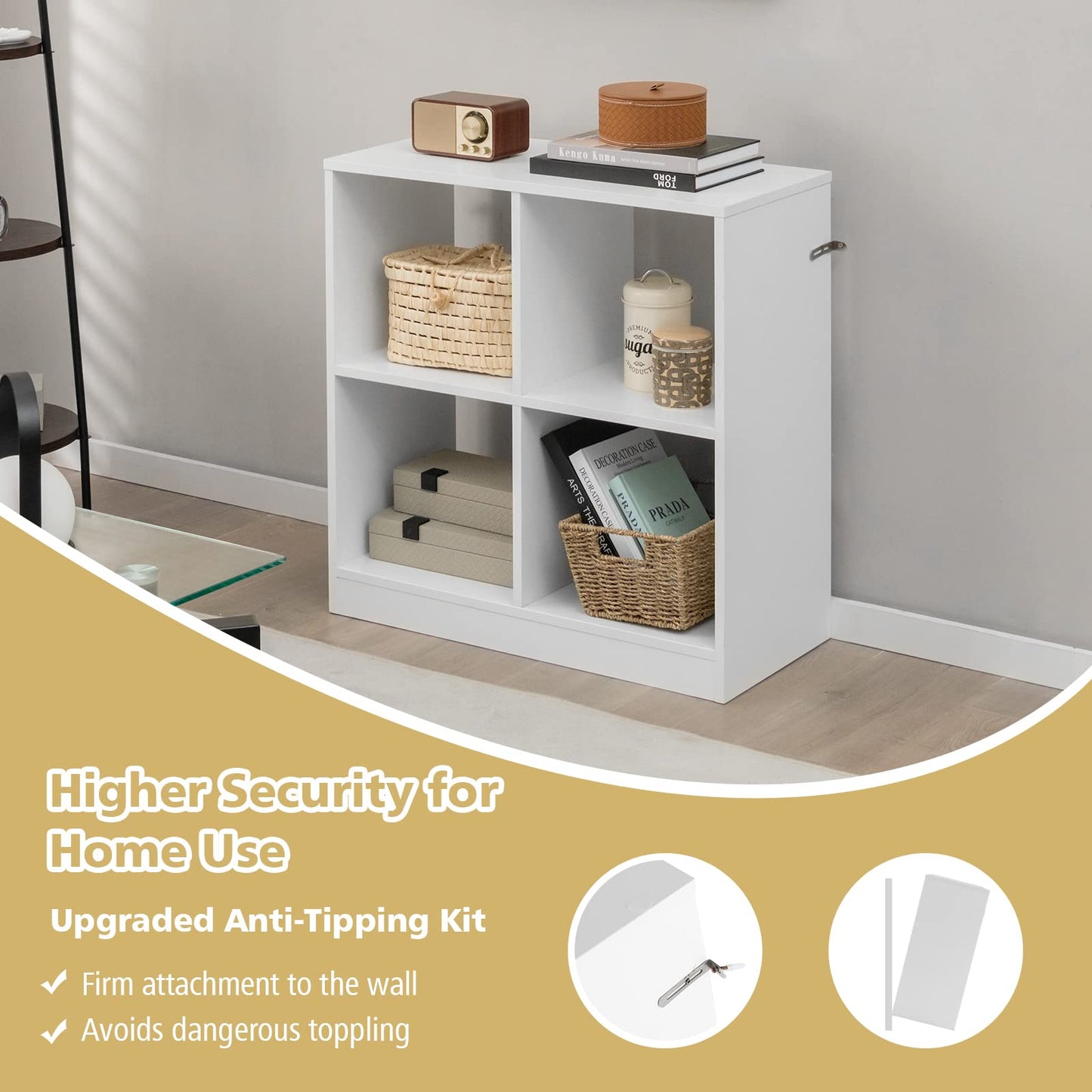 Tangkula 4-Cube Bookcase, Freestanding Open Bookshelf for Living Room Kids Room