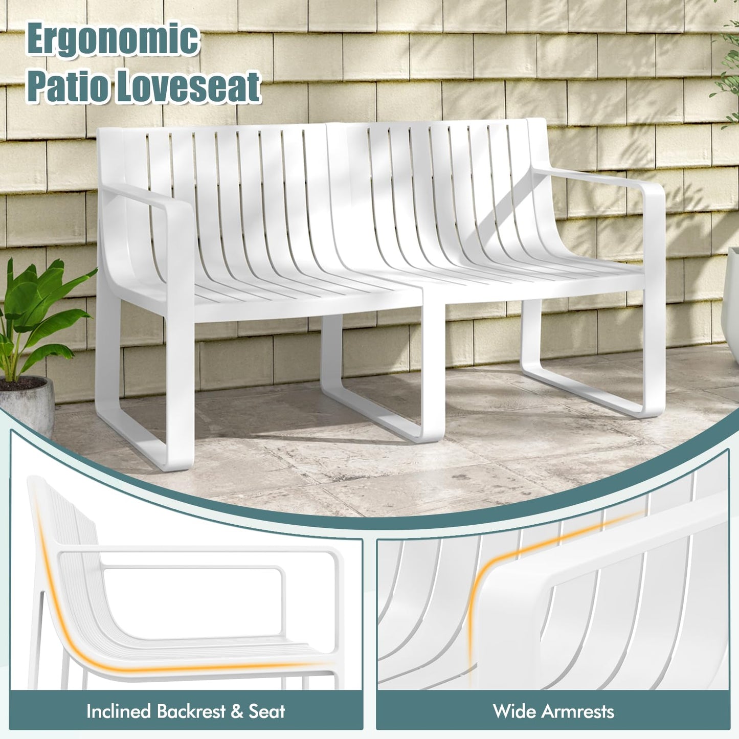 Tangkula Patio Loveseat Weather-Resistant Plastic 2-Person Bench