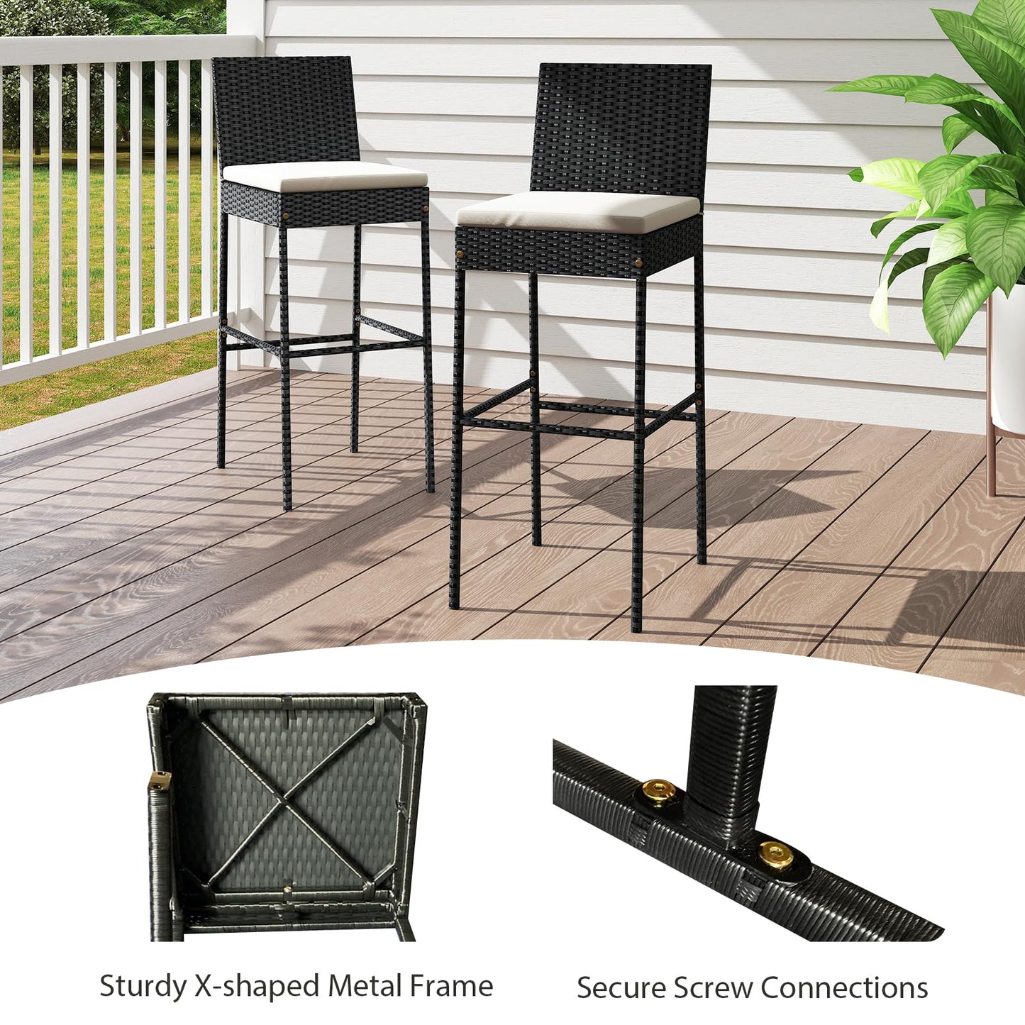 Tangkula Outdoor Bar Height Chair w/Soft Seat Cushion & Cozy Footrest