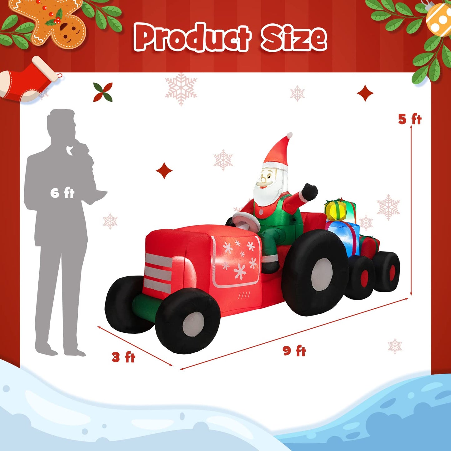 Tangkula 9 FT Christmas Inflatable Santa Claus on Truck with Gift Boxes, with Built-in LED Lights & Waterproof Fan
