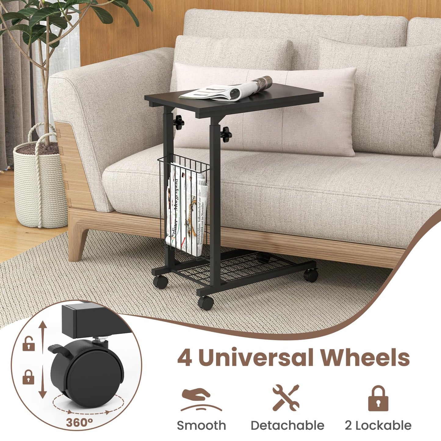 Tangkula Sofa Side End Table C Table Laptop Holder