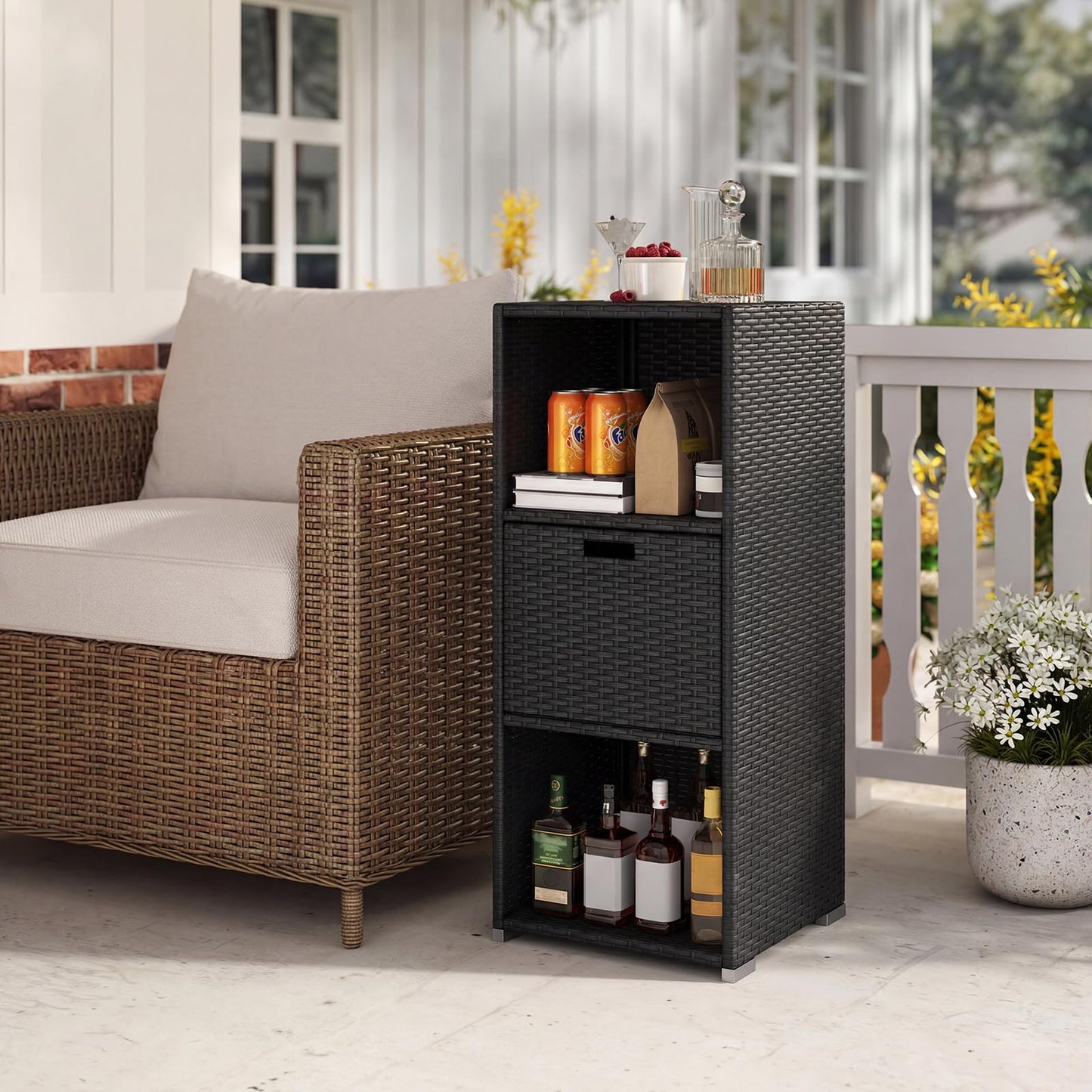 Tangkula Rattan Outdoor Storage Cabinet
