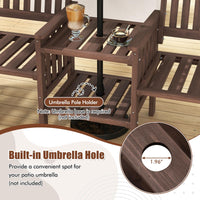 Tangkula Outdoor Fir Wood Loveseat with 2-Tier Side Table and Umbrella Hole