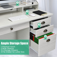 Tangkula 48" Computer Desk with 4 Storage Drawers & Hutch, Home Office Desk Vintage Desk