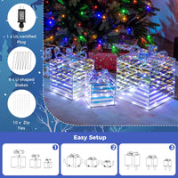 Tangkula Set of 3 Christmas Lighted Gift Boxes with Bows and Plug