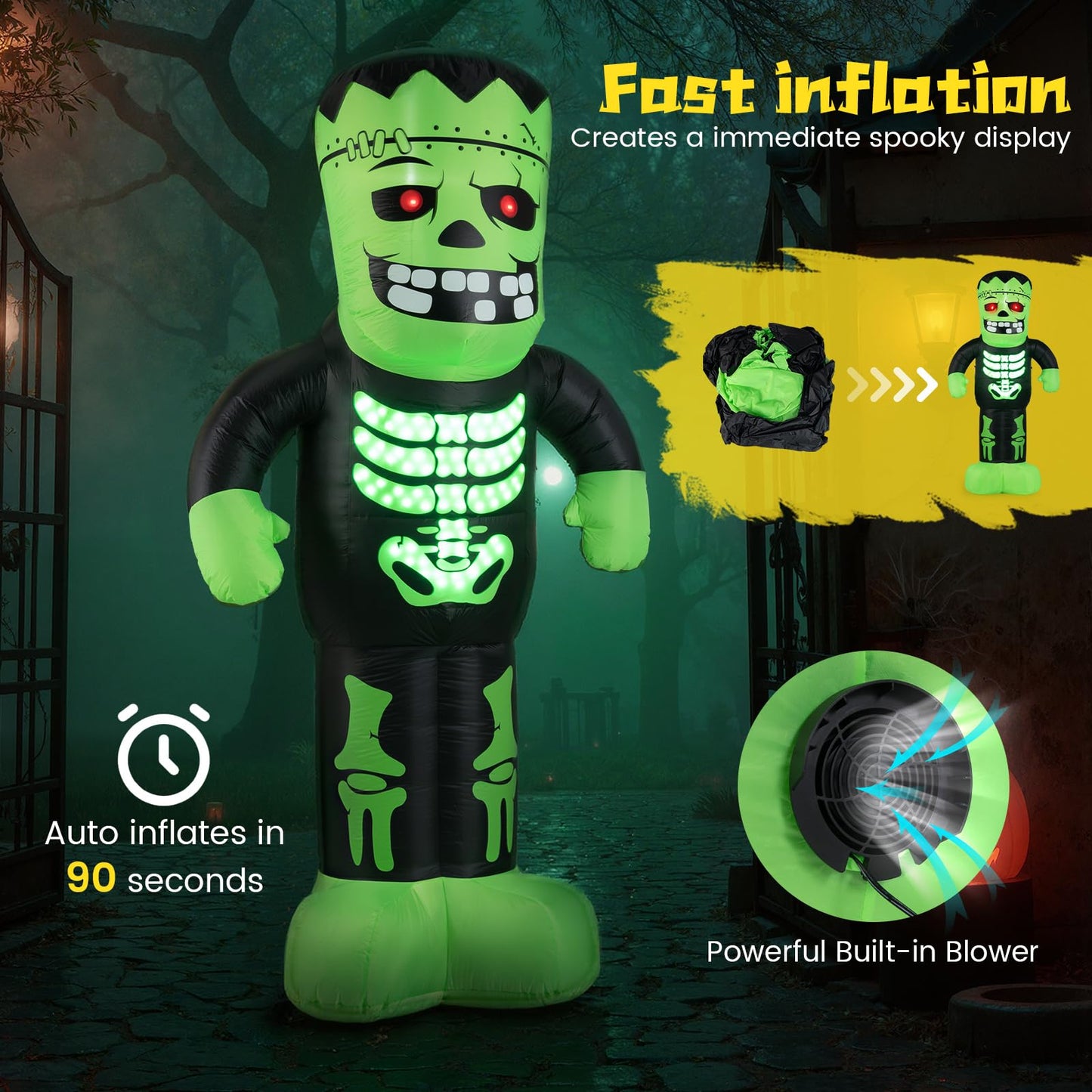 Décoration Gonflable d'Halloween Frankenstein de 2,5 m de Haut Tangkula